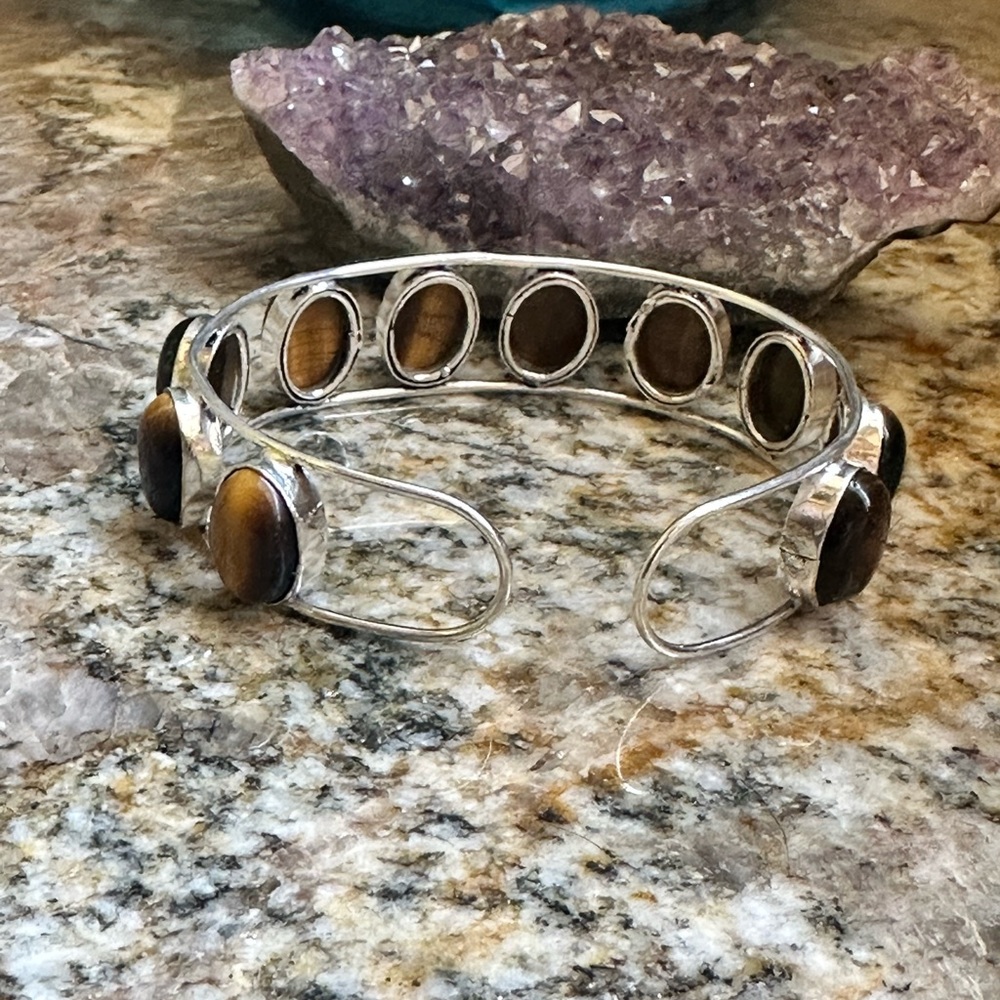 COPY - Silver Tiger’s Eye Stone Cuff Bracelet - Picture 4 of 11